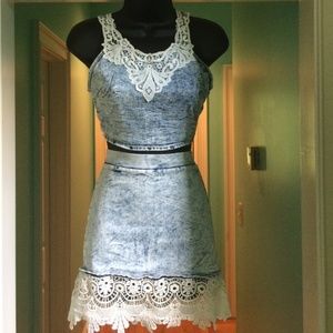 Lace denim skirt set